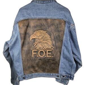Vintage Denim Jacket Mens Large FOE fraternal order of eagles Trucker Embossed